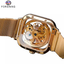 Charger l&#39;image dans la galerie, Forsining Men Mechanical Watches Automatic Self-Wind Golden Transparent Fashion Mesh Steel Wristwatch Skeleton Man Male Hot Hour (4313187287125)