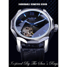 Charger l'image dans la galerie, Winner Blue Ocean Geometry Design Transparent Skeleton Dial Mens Watch Top Brand Luxury Automatic Fashion Mechanical Watch Clock (4313189154901)