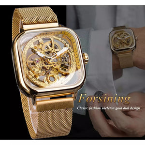 Forsining Men Mechanical Watches Automatic Self-Wind Golden Transparent Fashion Mesh Steel Wristwatch Skeleton Man Male Hot Hour (4313187287125)
